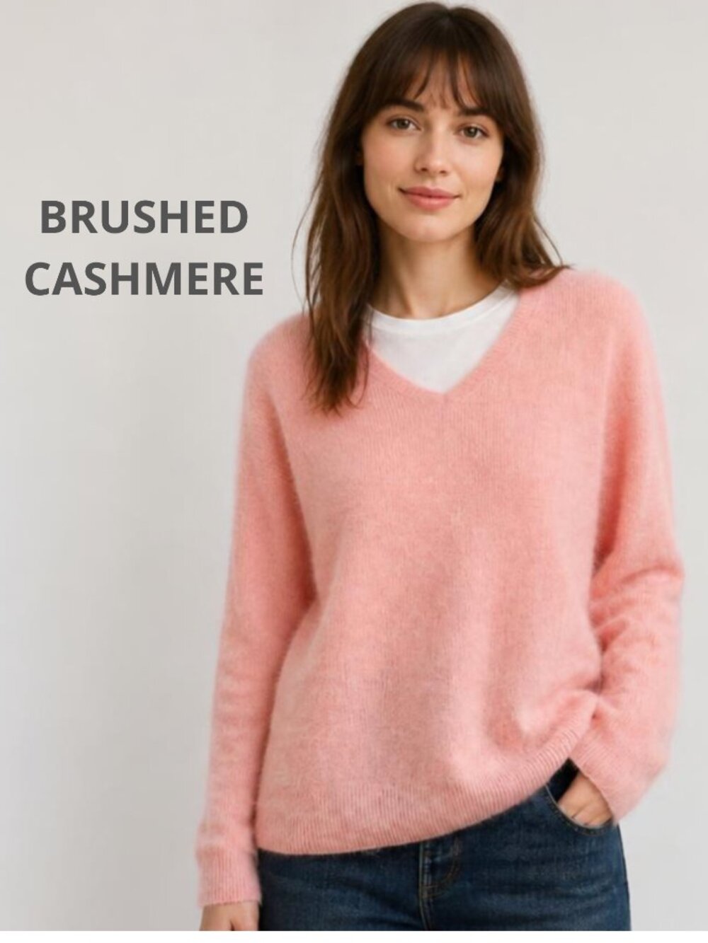 New NWOT Pink V-Neck Cashmere Wool Sweater L